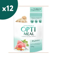OPTIMEAL konservai šuniukams su kalakutiena ir morkomis 100g x 12