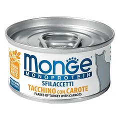Monge Monoprotein – Cat Flakes Adult turkey/carrots Konservuotas vieno baltymo maistas katėms (dribsniai) (su kalakutiena ir morkomis) 80 g