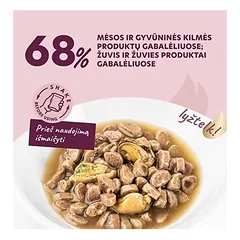 Delickcious Salmon Mussels konservai katėms su lašiša ir midijomis padaže, 85g — 2 nuotrauka