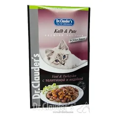 DR. CLAUDER’S drėgnas maistas katėms su veršiena ir kalakutiena 12x100g