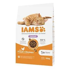 Sausas kačių maistas - IAMS CAT ADULT HAIRBALL CHICKEN, 10 kg