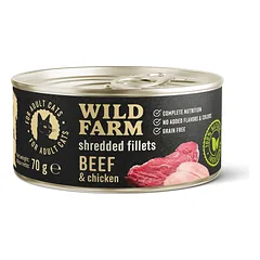 WILD FARM Fillets Beef&Chicken 70g - drėgnas kačių maistas be grūdų, filė sultinyje