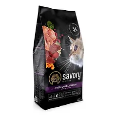 Savory sausas maistas sterilizuotoms katėms su ėriena ir vištiena, < 1,4 kg — 3 nuotrauka