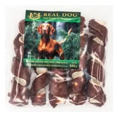 Real Dog SNACKS Žaliaminės odos ritinys su ėriena 18-20cm 500g