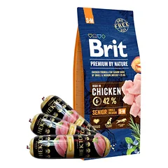 BRIT Premium By Nature Senior S+M 15kg + Hektor paukštienos batonas 3x900g