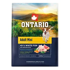Ontario Adult Mini Fish & Brown Rice superpremium sausas maistas suaugusiems mažų veislių šunims, 2,25 kg