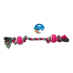 Duvo+ žaislas šunims Knot medvilnė + 4 Knots ir 2 teniso kamuoliukai, pilkas/rožinis