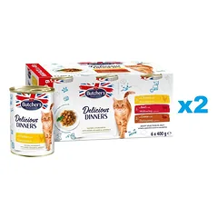 BUTCHER'S Delicious Dinners Cat Meaty selection in Jelly 12x400 g vištienos, jautienos ir žvėrienos drebučių gabalėliai katėms