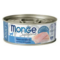 Monge Supreme Adult tuno gabaliukai su jūrų karšiu, drėgnas maistas katėms 80 g