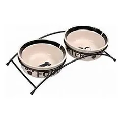 TRIXIE Dubenėlių kompl., keramika-metal., 2×0.25 l, ø 13 cm-27x7x14 cm, baltas-juodas