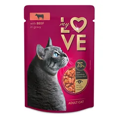 Pilnavertis konservuotas pašaras suaugusioms katėms su jautiena padaže MY LOVE 85g x 24