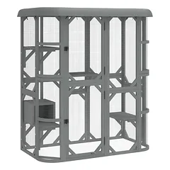 Lauko voljeras katėms su 4 platformomis ir nameliu, pilkas, 156 x 80 x 180 cm