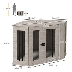 Šunų narvas kampinis su užraktu, riešutmedžio spalvos ir kreminis, 104 × 55 × 63 cm — 3 nuotrauka