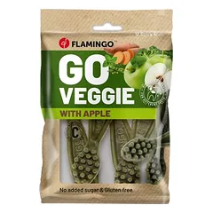 Flamingo Veggie dantų šepetėlis su obuoliais, skanėstai šunims, žalias, Matmenys: 7,5 x 1,5 x 1,3 cm — 2 nuotrauka
