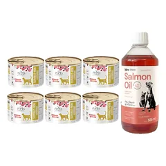 4Vets katėms Šlapimo nestruvite 6x185g + LAB V Lašišų aliejus šunims ir katėms 500ml