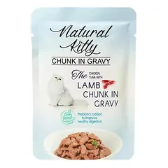 Natural Kitty Cat Chicken, Tuna with Lamb Chunk in Gravy 85 g nuotrauka