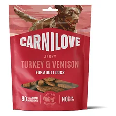 CARNILOVE Dog Jerky Turkey with Venision 100g skanėstai su kalakutiena ir elniena suaugusiems šunims