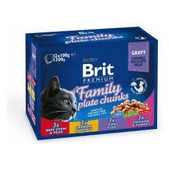 Brit Premium Cat Family Plate maišeliai, drėgnas maistas katėms 1200 g (12 x 100 g)