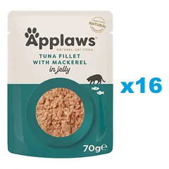 APPLAWS Cat Adult Pouch Tuna with Mackerel in Jelly tuno filė su skumbre drebučiuose 16x70 g