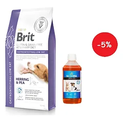 BRIT GF Veterinary Diets dog Gastrointestinal-Low Fat 12kg + LAB V Lašišų aliejus šunims ir katėms 500ml