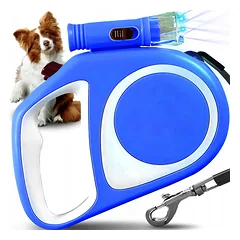 Automatinis pavadėlis šunims ir katėms, tvirtas diržas, 5 m, su stabdymu, iki 15 kg, LED žibintuvėlis