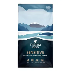 PrimaDog Adult Venison & Turkey begrūdė sausas ėdalas jautriems šunims su elniena ir kalakutiena, 10 kg