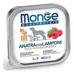 Monge Monoproteinic Fruits Pate Duck With Raspberries monoproteininis šlapias maistas šunims su antiena ir avietėmis, 150 g