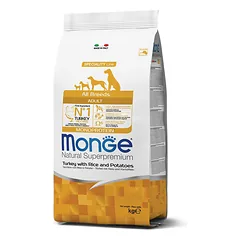 Monge spec. line monoprotein adult sausas pašaras visų veislių suaugusiems šunims su kalakutiena, ryžiais, bulvėmis 12kg, 1 vnt. parduotuvėje mumbo.lt