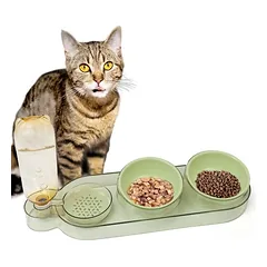 CATOBEL Futterbar Dinner Station su 2 dubenėliais ir vandens dozatoriumi katėms, L 47 x B 15 x H 22 cm - žalia — 2 nuotrauka