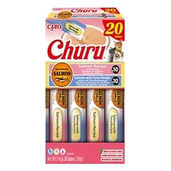 INABA Churu – cat treat assortment with salmon and salmon with tuna-flavored snacks, 20 x 14 g