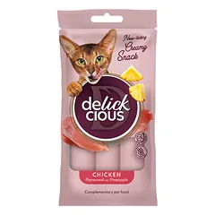 DELICKCIOUS kreminiai skanėstai su vištiena ir ananasais suaugusioms katėms (4x15 g), 60 g