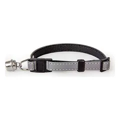 Das Lederband Katzenhalsband mit Klick-Verschluss Silver reflective/Black