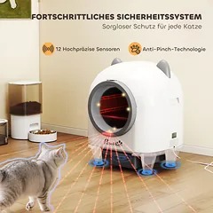 Automatinis kačių tualetas su „Tuya“ programėle, 80 l, baltos ir pilkos spalvos, 55,5 × 51 × 60 cm — 4 nuotrauka