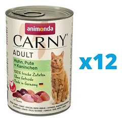 ANIMONDA Carny Adult Vištiena, kalakutiena ir triušiena 12 x 400 g