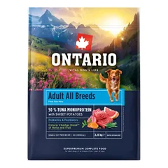 Šunų ėdalas – Ontario suaugusių visų veislių šunų ėdalas, monoproteinas, tunas ir saldžiosios bulvės, 2,25 kg