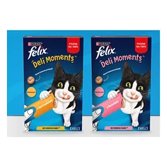 Felix Deli Moments Kreminiai kačių užkandžiai su lašiša 4x10g + su vištiena 4x10g