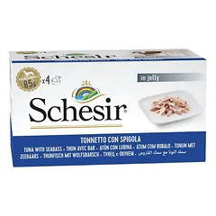 SCHESIR Tunas su jūriniu ešeriu želatinoje, 4 x 85 g, šlapias šunų maistas