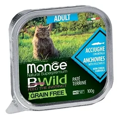 Monge BWild paštetas suaugusioms katėms su ančiuviais ir daržovėmis 12x100g