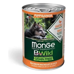 Monge BWild begrūdžiai konservai šuniukams su antiena, moliūgu ir cukinija, 400 g