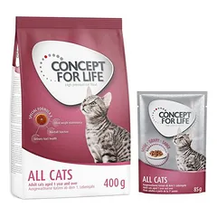 Concept for Life kombinuotas rinkinys: 400 g sauso maisto + 12 x 85 g drėgno maisto padaže, katėms, 80 - 99 g — 2 nuotrauka