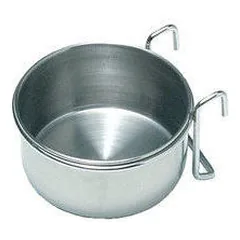 Stainless steel bowl with metal support for hanging on cages  12 cm