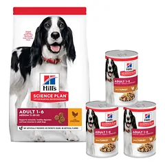 HILL'S Science Plan Adult Medium Breed sausas maistas su vištiena 14 kg + 3 skardinės NEMOKAMAI
