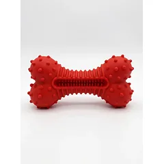 Šunų žaislas, guminis, kaulo formos, jautienos kvapo, su ertme skanukams, raudonas, 19 cm