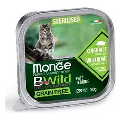 Monge BWILD Cat begrūdis drėgnas maistas sterilizuotoms katėms su šerniena ir daržovėmis, 100 g