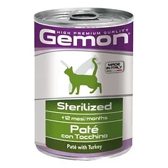 „GEMON“ CAT STERILISATE KONSERVUOTAS PAŠARAS STERILIZUOTOMS KATĖMS. PAŠTETAS SU KALAKUTIENA 400G