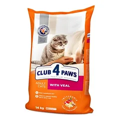 CLUB 4 PAWS Premium visavertis maistas suaugusioms katėms su veršiena 14kg.