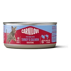 CARNILOVE Cat Can Paté Turkey and Salmon for Kittens 24x100 g su kalakais ir lašiša, paštetas kačiukams