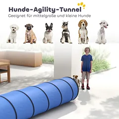 Agility tunelis šunims 300x50 cm, su 4 kuoliukais ir krepšiu, mažiems ir vidutiniams šunims, mėlynas — 4 nuotrauka