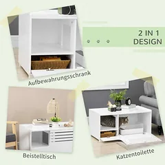 Kačių tualetas spintelė PawHut 90x48x43,5cm., baltos spalvos — 4 nuotrauka