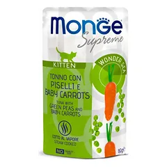 Monge Supreme Tuna With Green Peas & Baby Carrot konservai kačiukams su tunu, žirneliais ir morkomis, 80 g